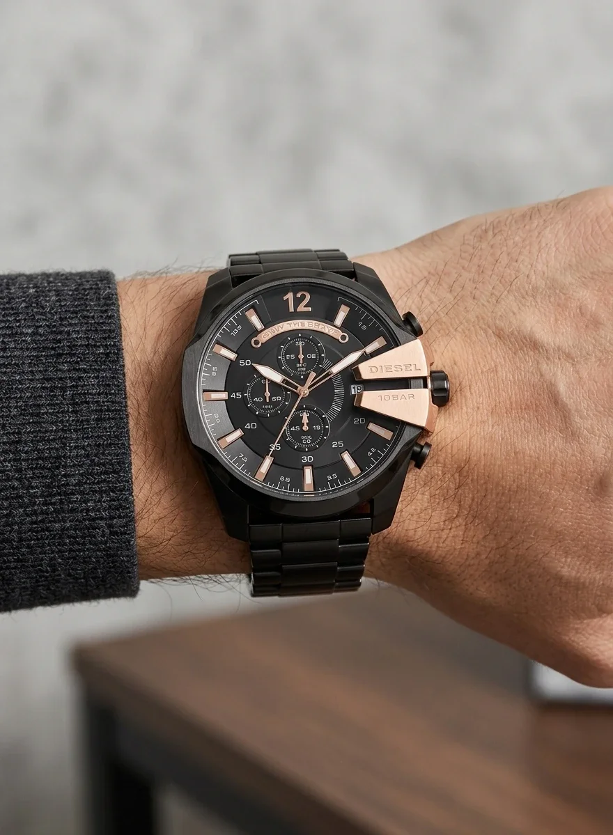 DIESEL BlackGold✨トレンチ　インディゴ　リネン混　レザーカフス Diesel DZ4309 Men's Chronograph 59mm Black Dial | Montres Outlet