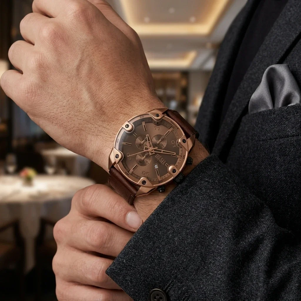 どら Diesel Spiked DZ4698 Brown Leather 49 mm Watch | Montres Outlet
