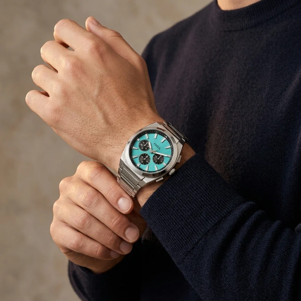 Fossil Everett FS6117 Turquoise Chronograph 44 mm | Montres Outlet